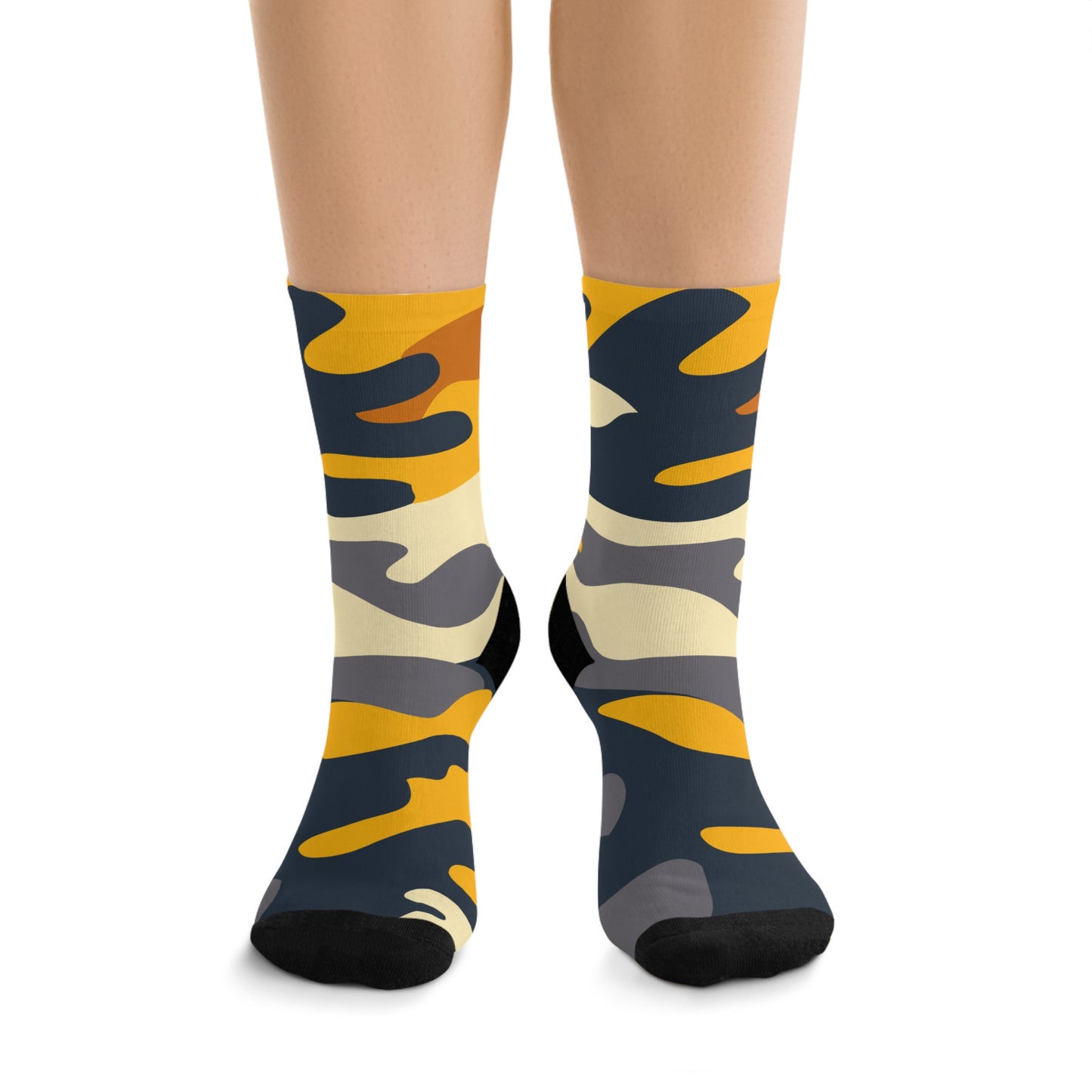 Gold/Blue Camo Recycled Crew Socks - Eco-Friendly