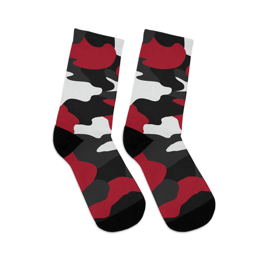 Red/White Camo Recycled Crew Socks - Eco-Friendly