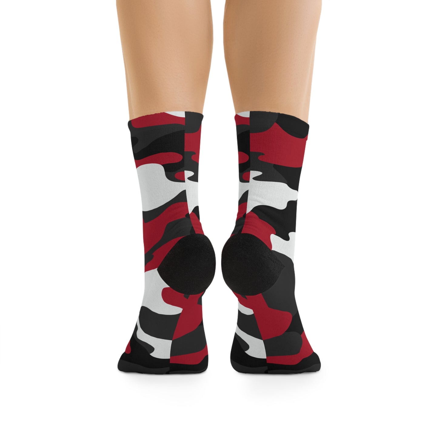 Red/White Camo Recycled Crew Socks - Eco-Friendly