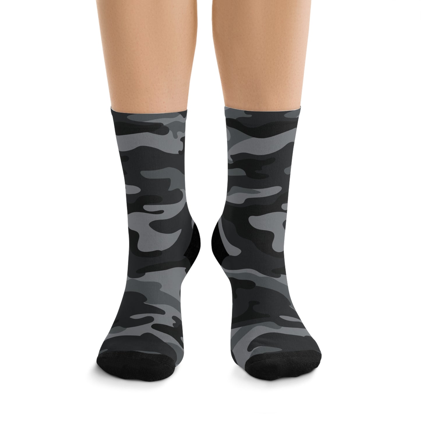 Dark Grey Camo Recycled Crew Socks - Eco-Friendly